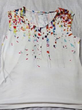 White Sleeveless Tank Top with Multicolor Confetti Detail